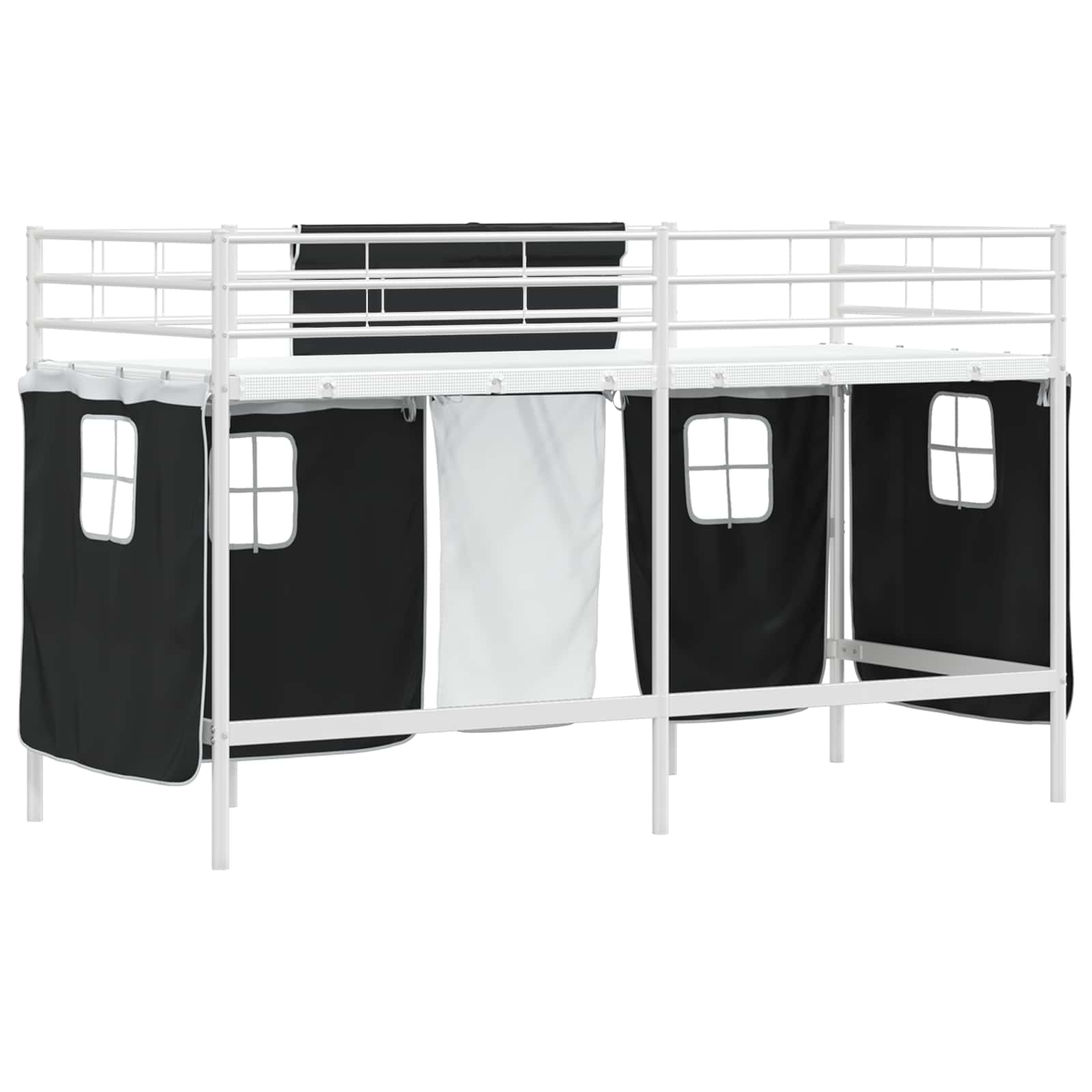 Struttura del Letto Loft per Bambini con Tendine Bianco e Nero | homemem39