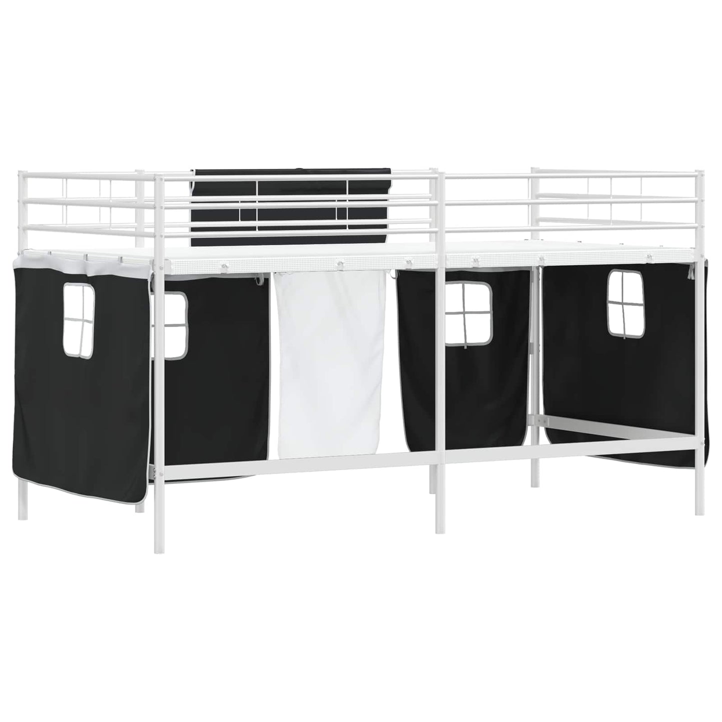 Struttura del Letto Loft per Bambini con Tendine Bianco e Nero | homemem39
