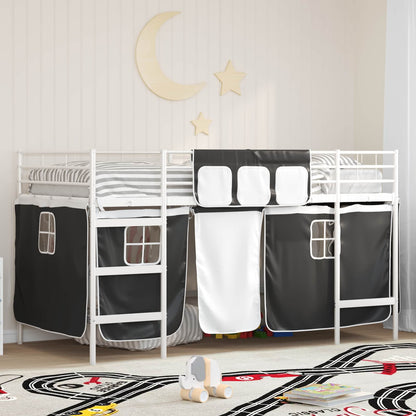Struttura del Letto Loft per Bambini con Tendine Bianco e Nero