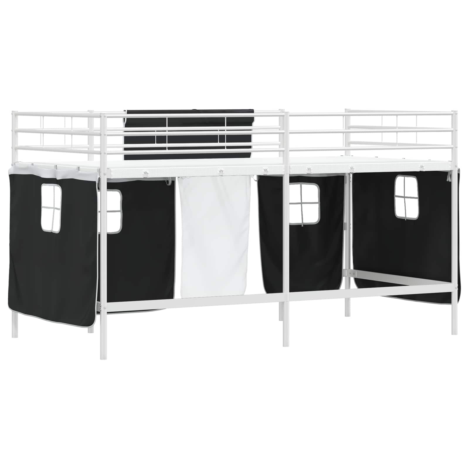 Struttura del Letto Loft per Bambini con Tendine Bianco e Nero | homemem39