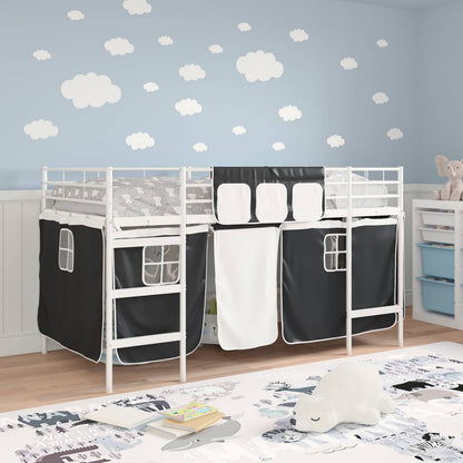 Struttura del Letto Loft per Bambini con Tendine Bianco e Nero