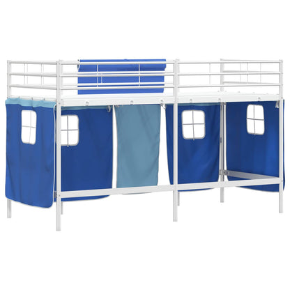 Struttura del Letto Loft per Bambini con Tendine Bianco e Blu | homemem39