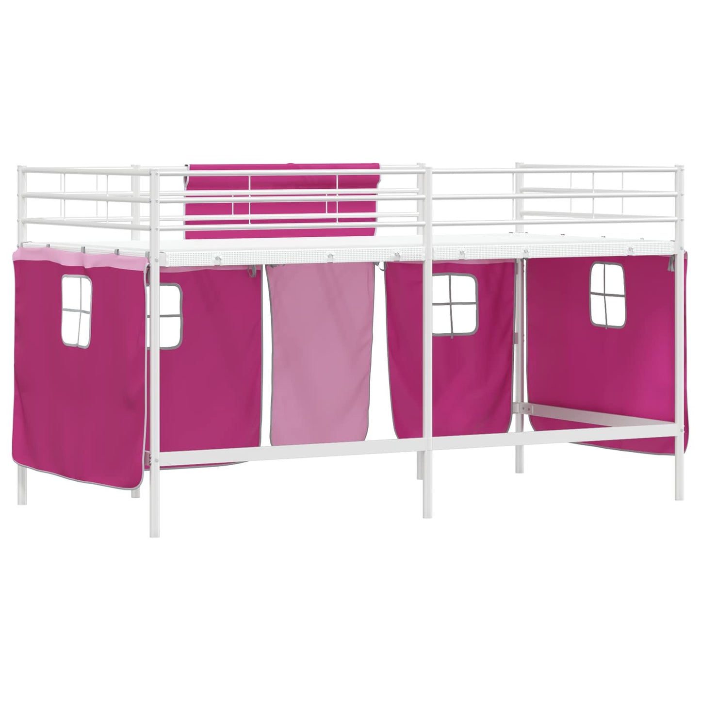 Struttura del Letto Loft per Bambini con Tendine Bianco e Rosa