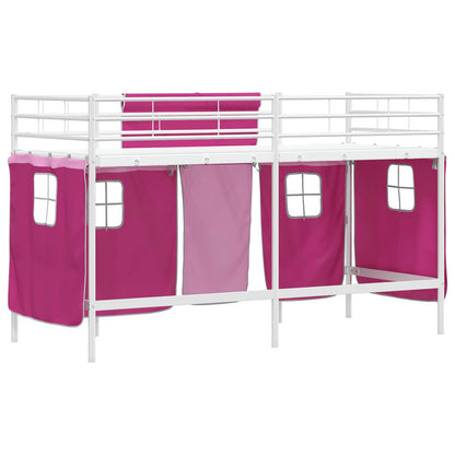 Struttura del Letto Loft per Bambini con Tendine Bianco e Rosa | homemem39