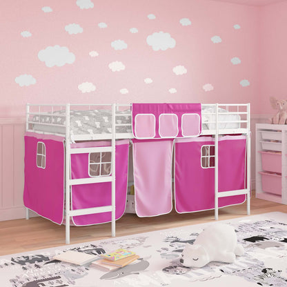 Struttura del Letto Loft per Bambini con Tendine Bianco e Rosa