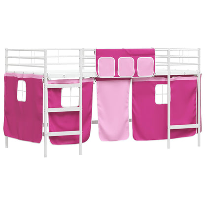 Struttura del Letto Loft per Bambini con Tendine Bianco e Rosa
