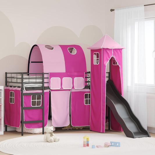Struttura del letto loft per bambini Nero e rosa 75 x 190 cm | homemem39