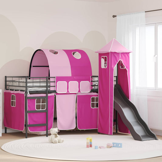 Struttura del letto loft per bambini Nero e rosa 107 x 203 cm | homemem39