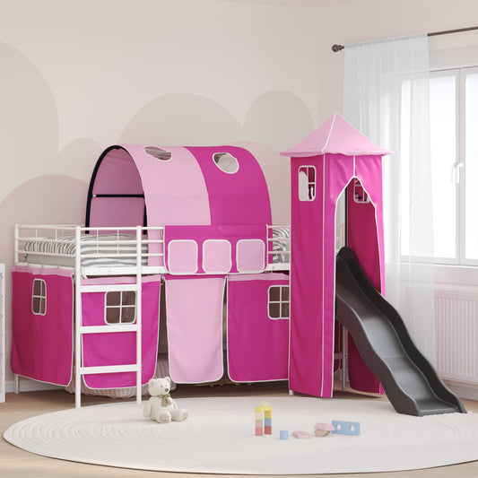 Struttura del letto loft per bambini Bianco e Rosa 100 x 200 cm | homemem39