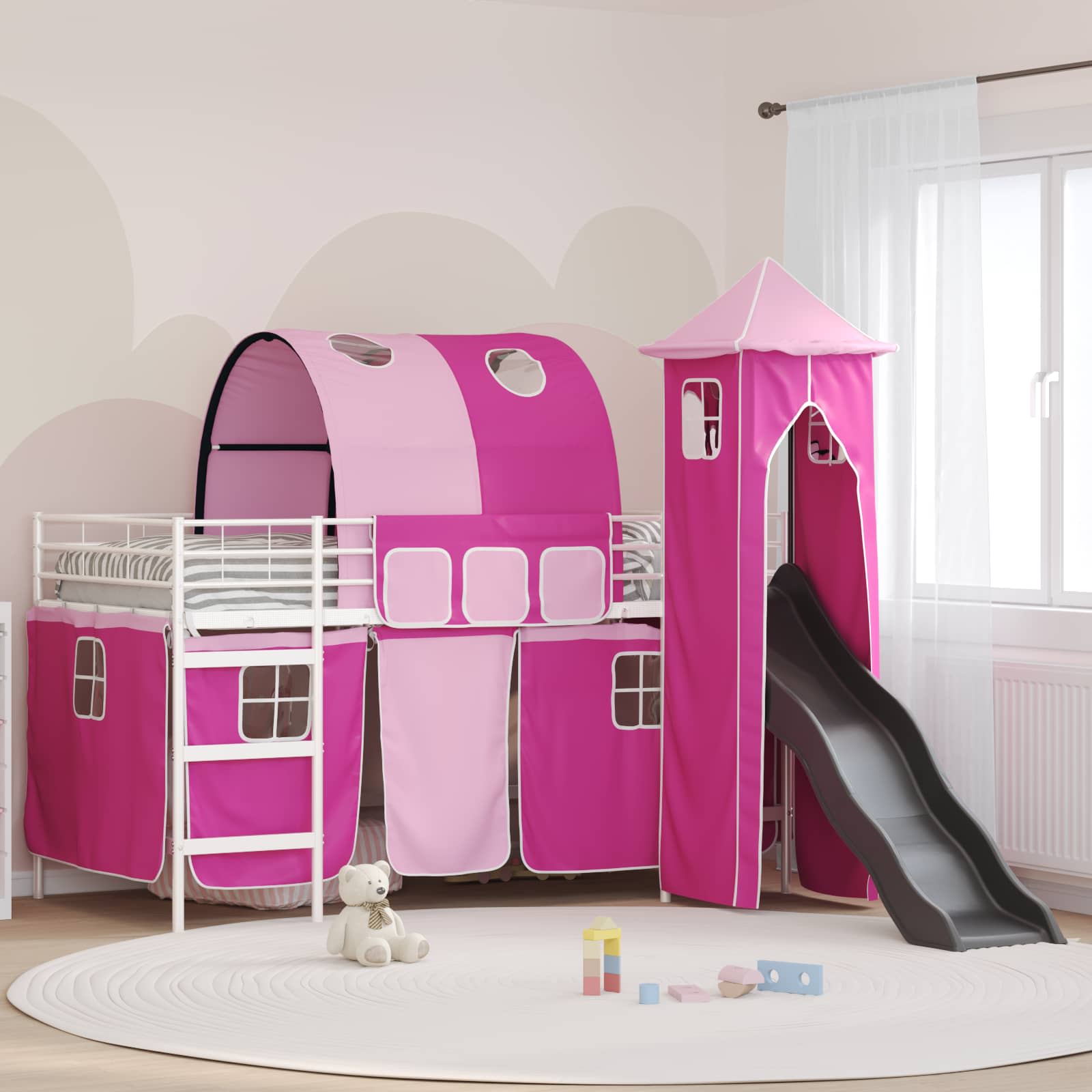 Struttura del letto loft per bambini Bianco e Rosa 107 x 203 cm | homemem39