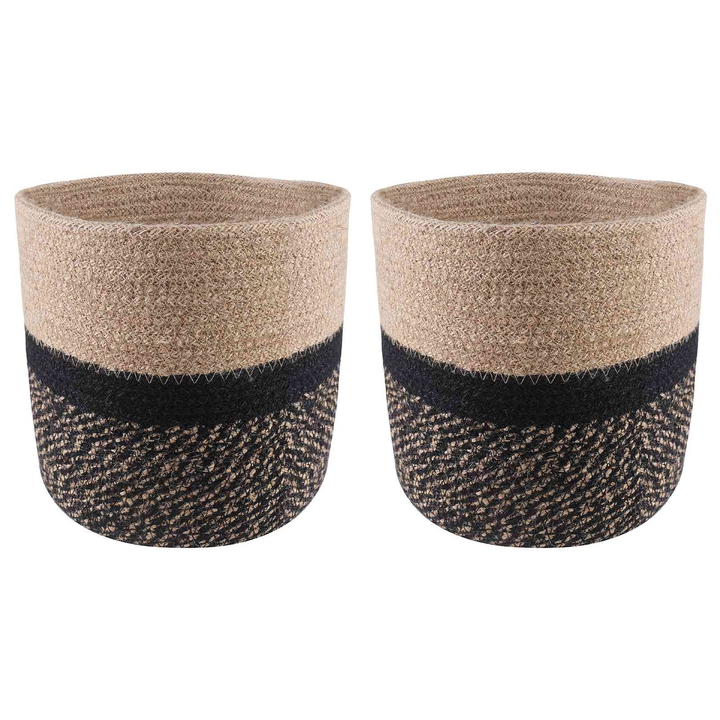 Set di Vasi per Piante 2 pcs Naturale e Nero Ø 21 x 21 cm | homemem39