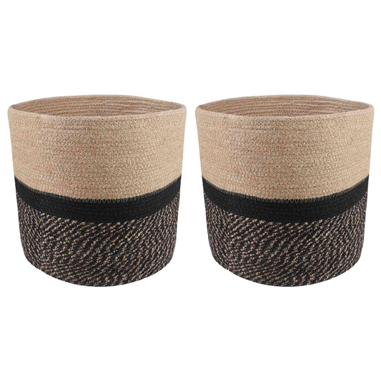 Set di Vasi per Piante 2 pcs Naturale e Nero Ø 28 x 28 cm | homemem39