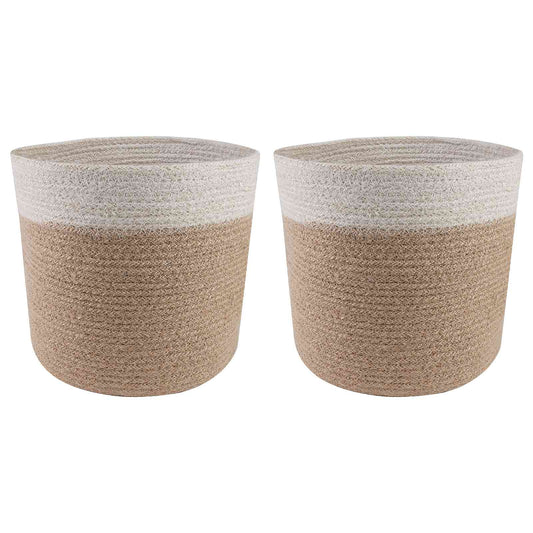Set di Vasi per Piante 2 pcs Naturale e Bianco Ø 21 x 21 cm | homemem39
