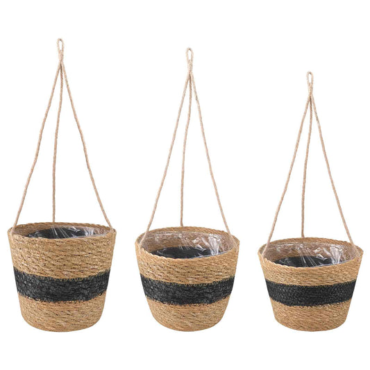 Cesti per piante in erba marina 3 pcs Naturale e Nero