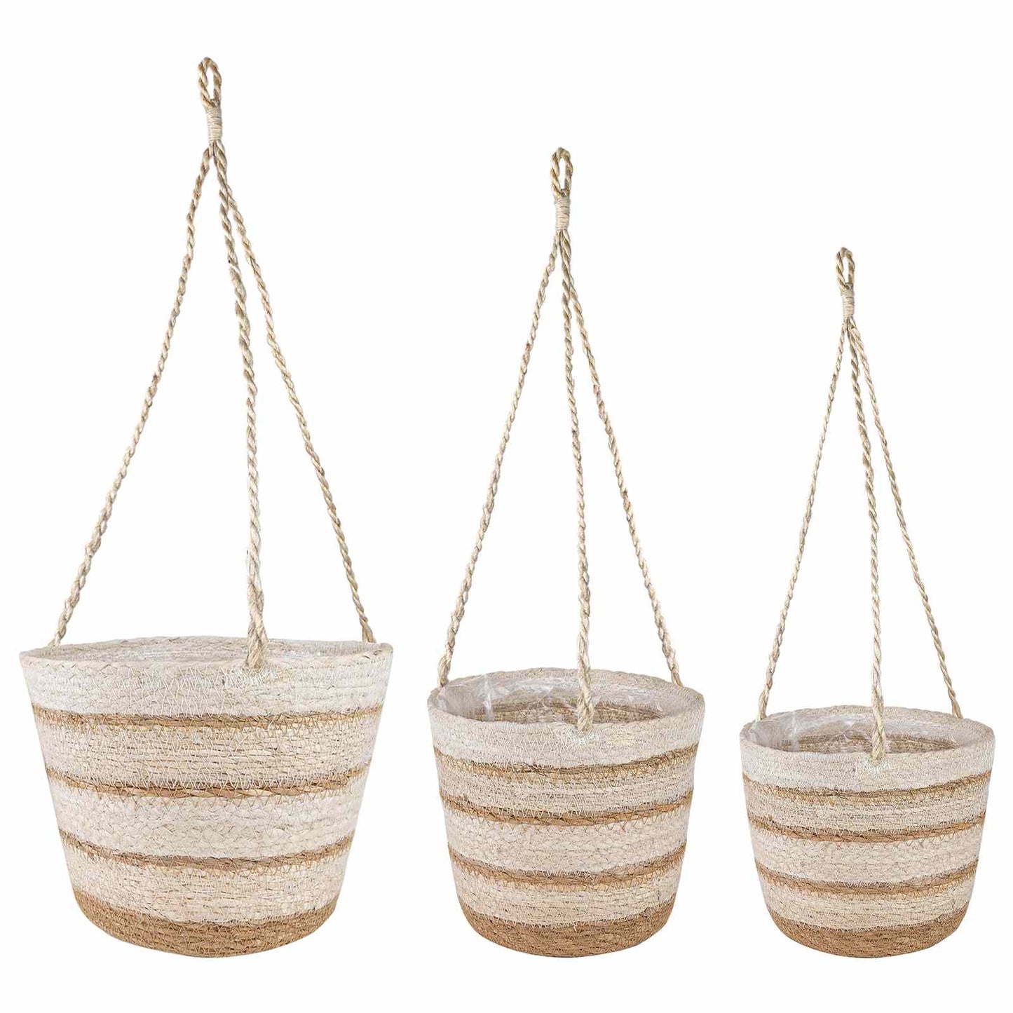 Cesti per piante in erba marina 3 pcs Naturale, Bianco e Beige | homemem39