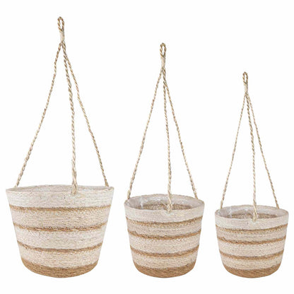 Cesti per piante in erba marina 3 pcs Naturale, Bianco e Beige | homemem39