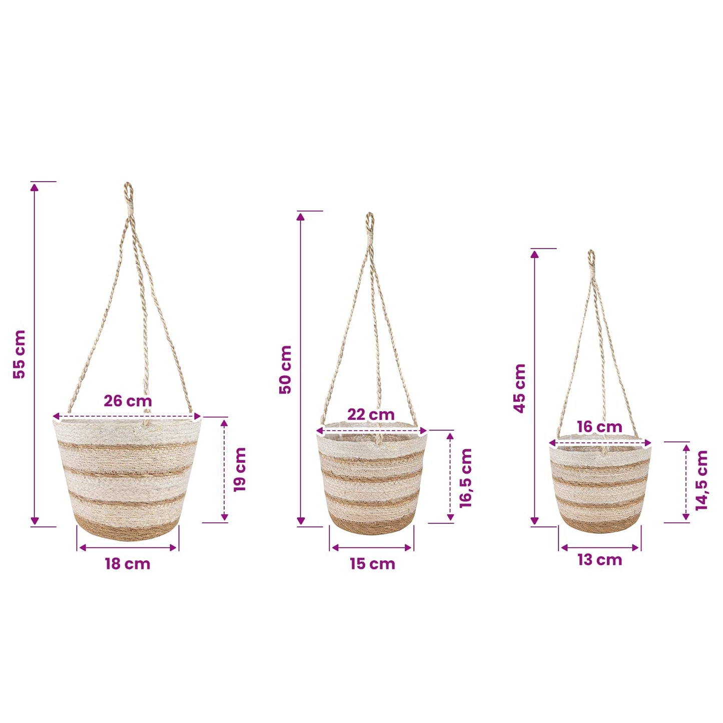 Cesti per piante in erba marina 3 pcs Naturale, Bianco e Beige | homemem39