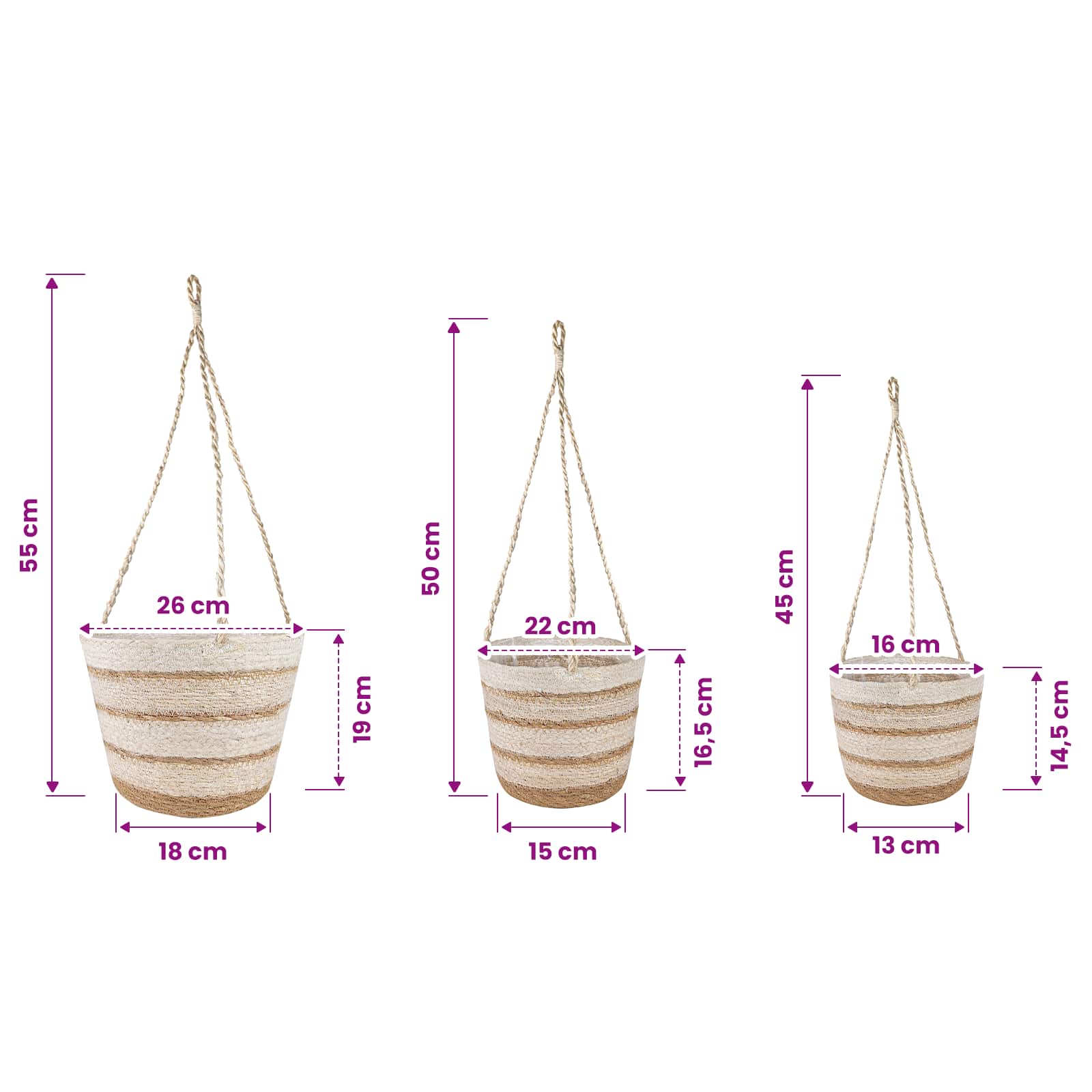 Cesti per piante in erba marina 3 pcs Naturale, Bianco e Beige | homemem39