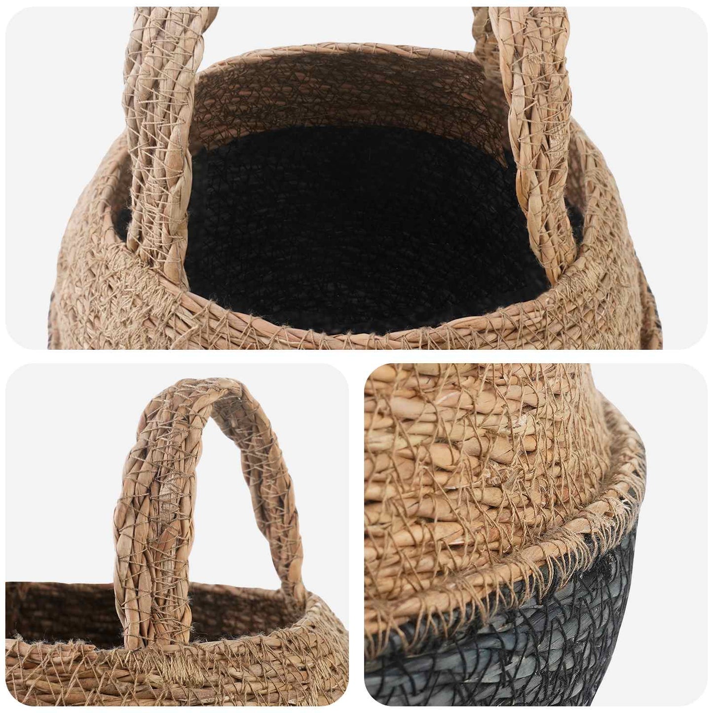 Vaso da fiori con manici Nero Ø 22 x 20 cm 100% Erba marina | homemem39