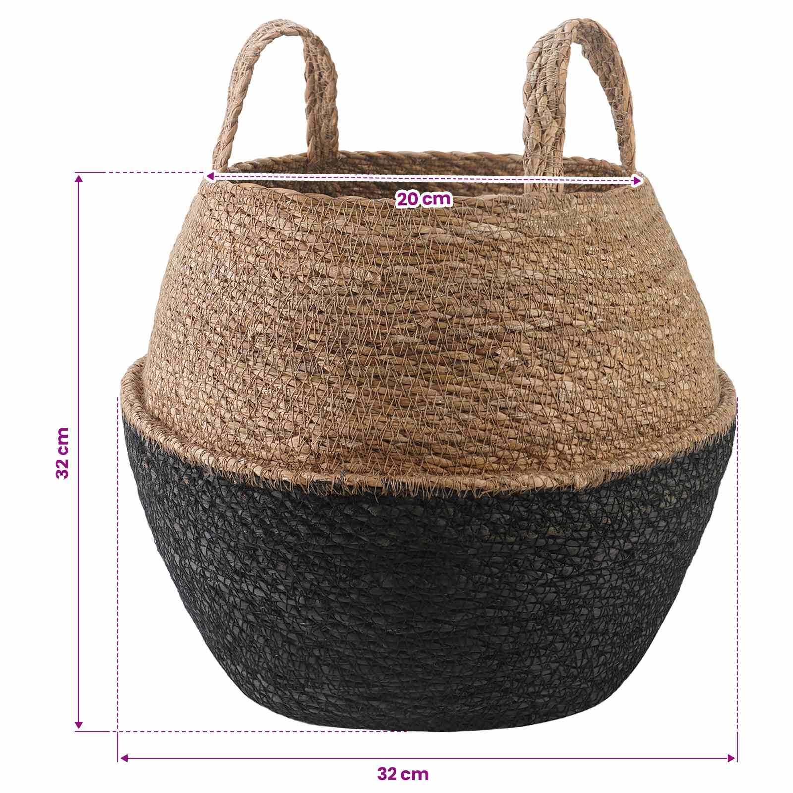Vaso da fiori con manici Nero Ø 32 x 32 cm 100% Erba marina | homemem39