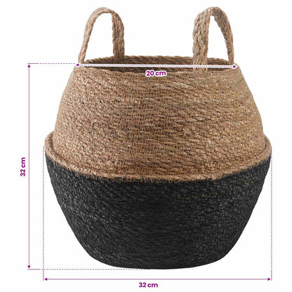 Vaso da fiori con manici Nero Ø 32 x 32 cm 100% Erba marina | homemem39