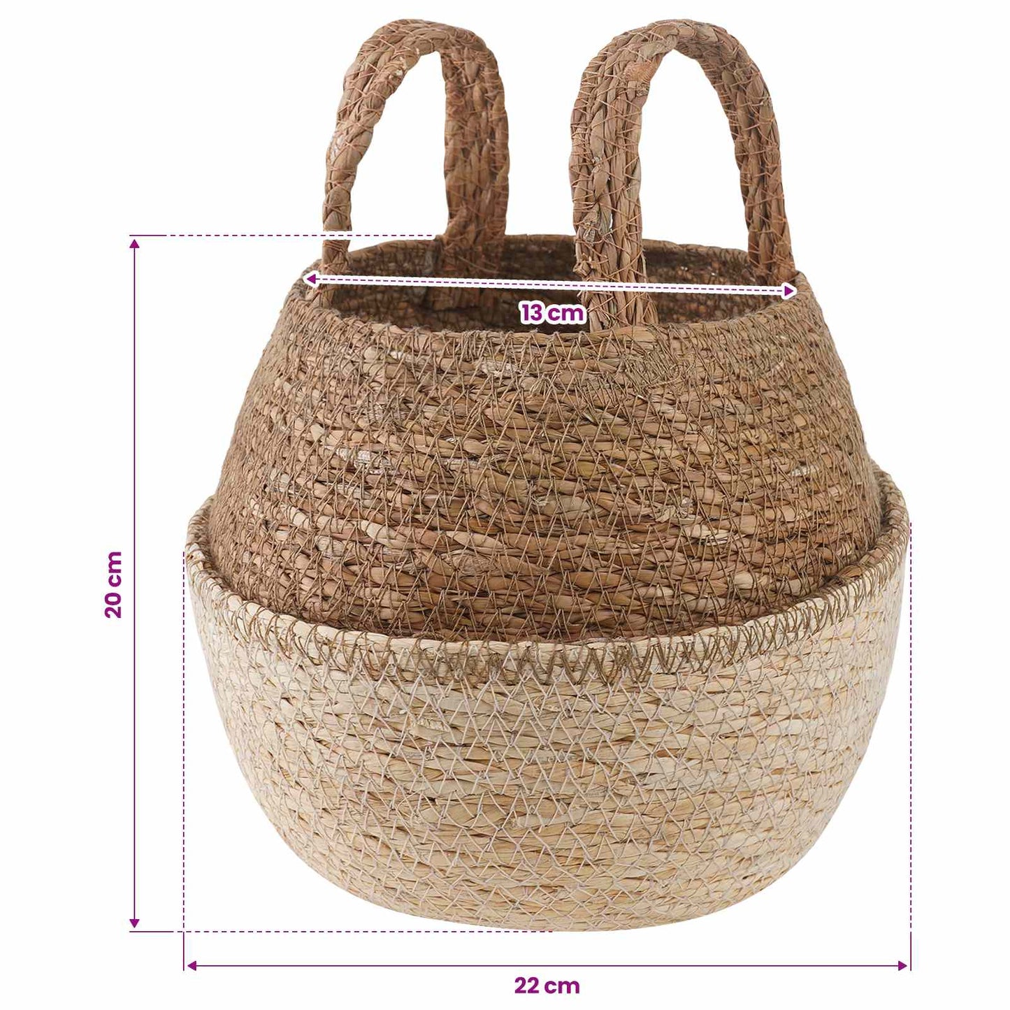 Vaso da fiori con manici Bianco Ø 22 x 20 cm 100% Erba marina | homemem39