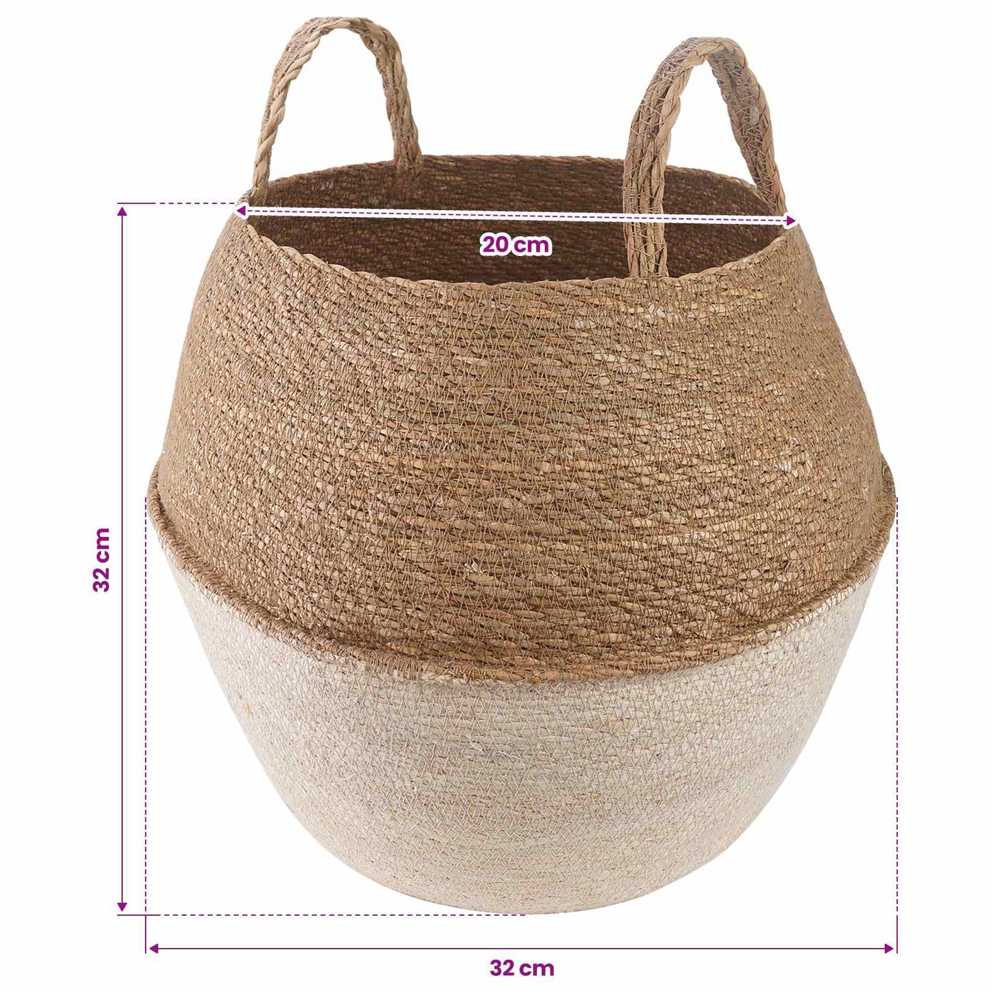 Vaso da fiori con manici Bianco Ø 32 x 32 cm 100% Erba marina | homemem39