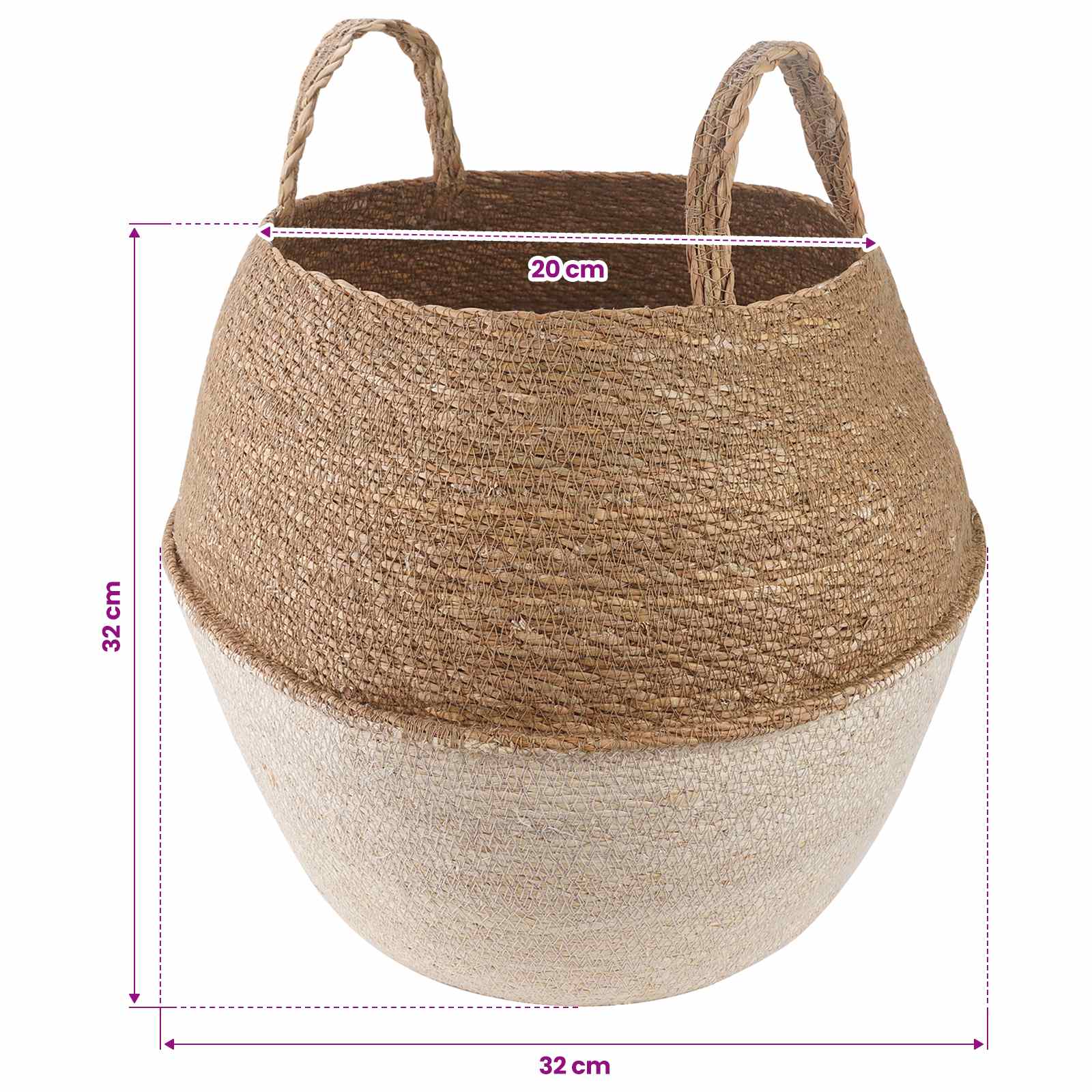 Vaso da fiori con manici Bianco Ø 32 x 32 cm 100% Erba marina | homemem39