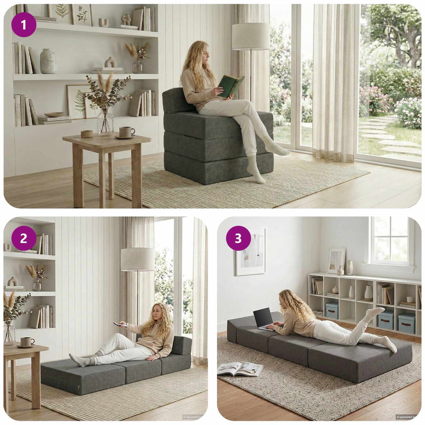 Divano Letto Pieghevole Grigio Chiaro 70 x 60 x 63 cm Tessuto