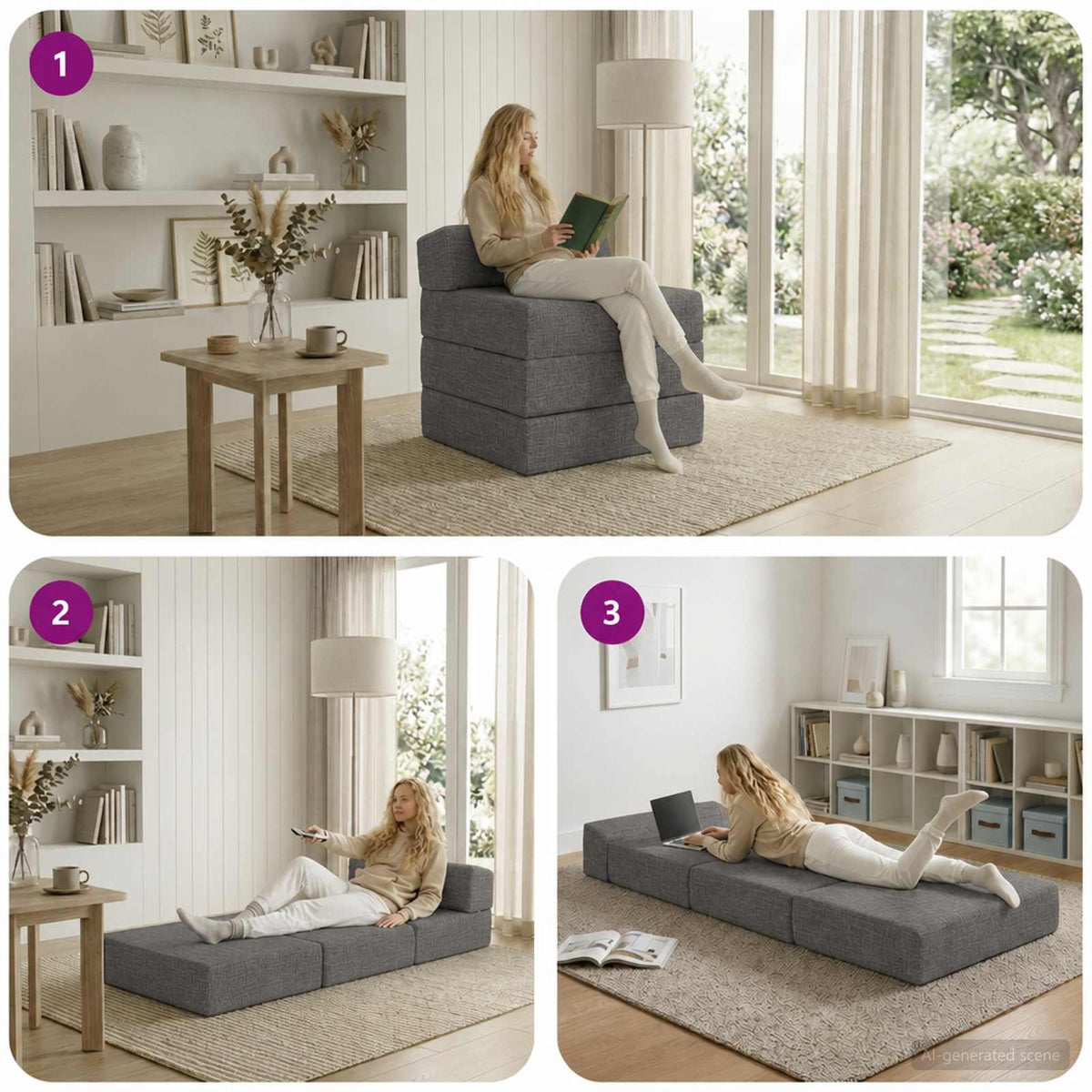 Divano Letto Pieghevole Grigio Chiaro 70 x 60 x 63 cm Tessuto
