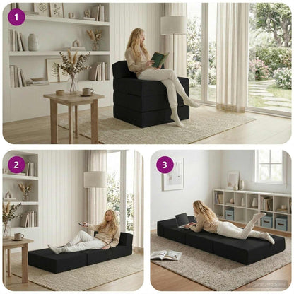 Divano Letto Pieghevole Nero 200 x 70 x 15 cm Tessuto | homemem39