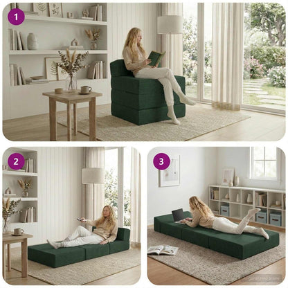 Divano Letto Pieghevole Verde Scuro 200 x 70 x 15 cm Tessuto | homemem39