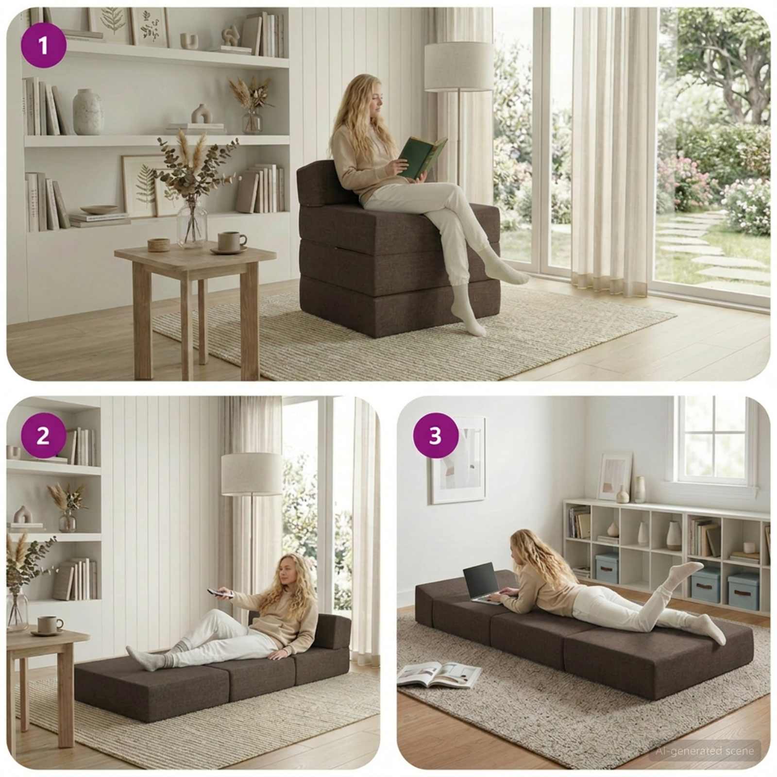 Divano Letto Pieghevole Tortora 200 x 70 x 15 cm Tessuto | homemem39