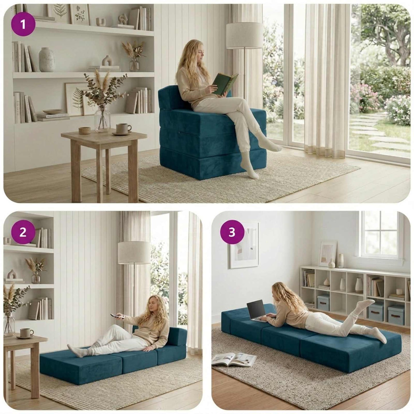 Divano Letto Pieghevole Blu 200 x 70 x 15 cm Velluto | homemem39