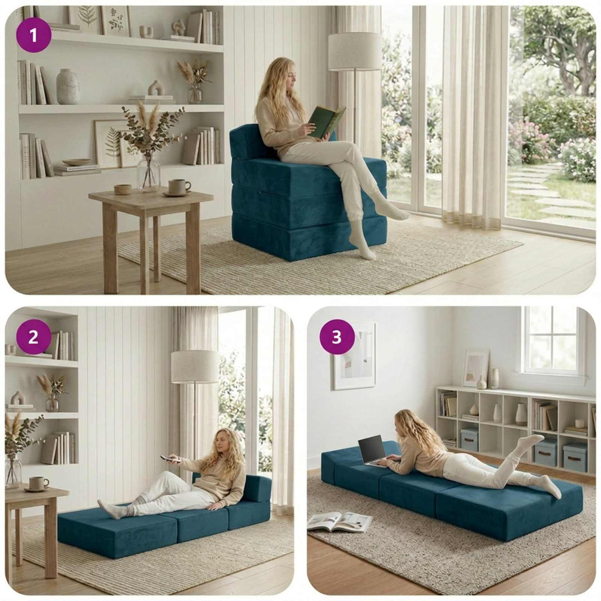 Divano Letto Pieghevole Blu 200 x 70 x 15 cm Velluto | homemem39