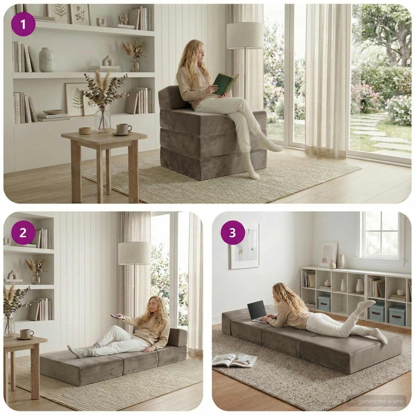 Divano Letto Pieghevole Grigio Chiaro 200 x 70 x 15 cm Velluto | homemem39