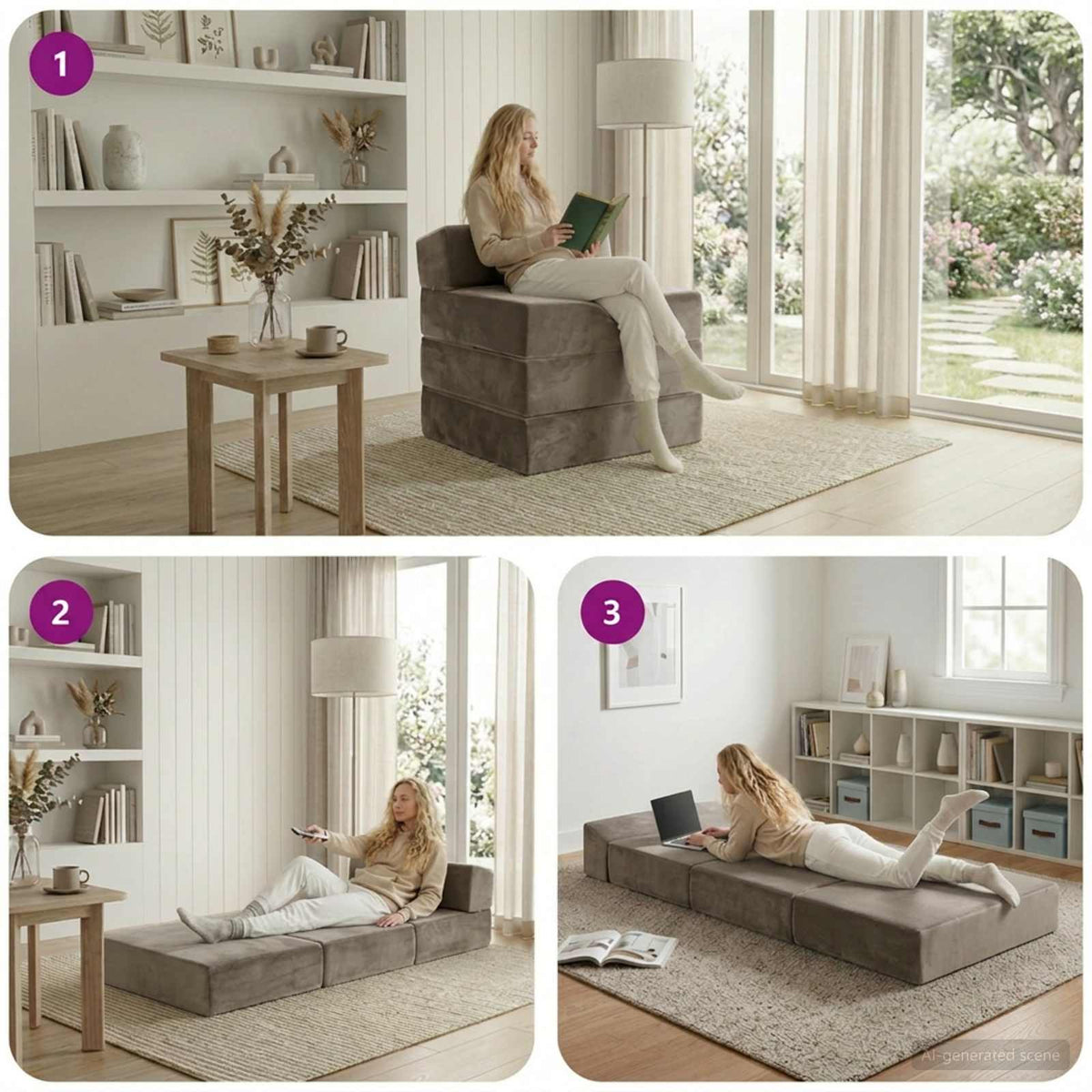 Divano Letto Pieghevole Grigio Chiaro 70 x 60 x 63 cm Velluto