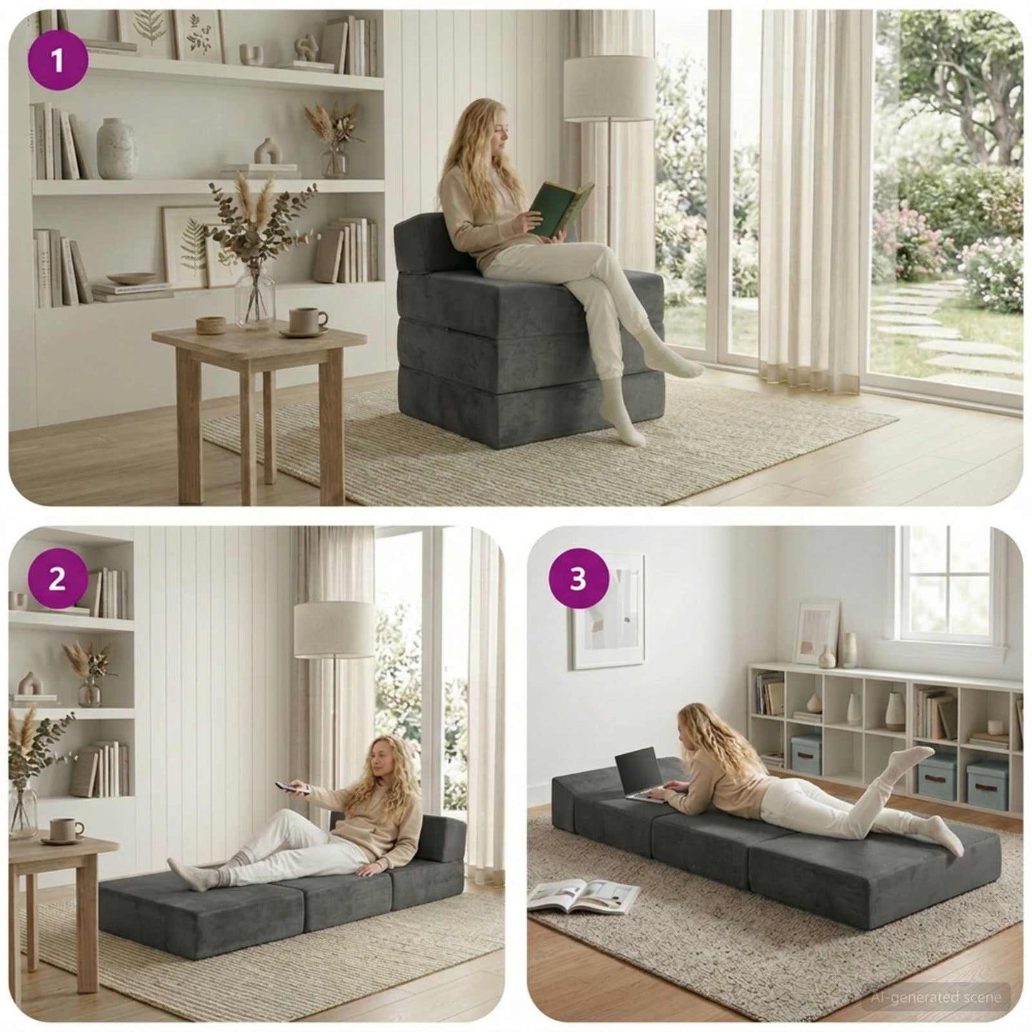 Divano Letto Pieghevole Grigio Scuro 200 x 70 x 15 cm Velluto | homemem39