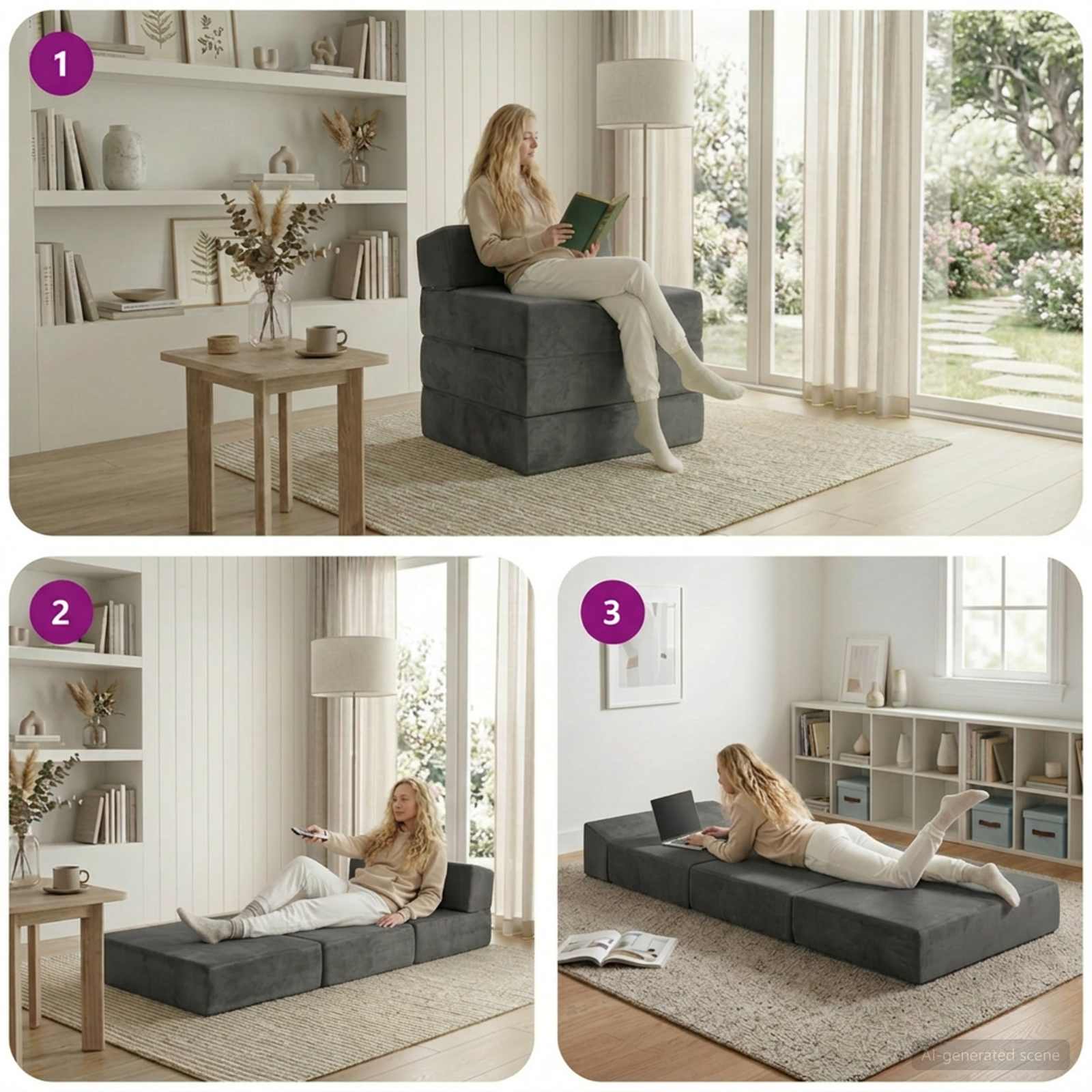 Divano Letto Pieghevole Grigio Scuro 200 x 70 x 15 cm Velluto | homemem39
