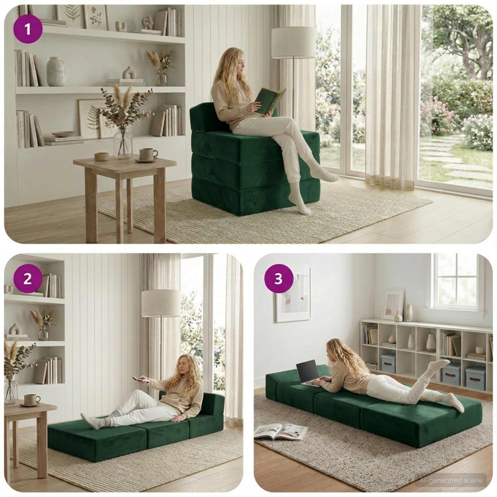 Divano Letto Pieghevole Verde Scuro 200 x 70 x 15 cm Velluto | homemem39