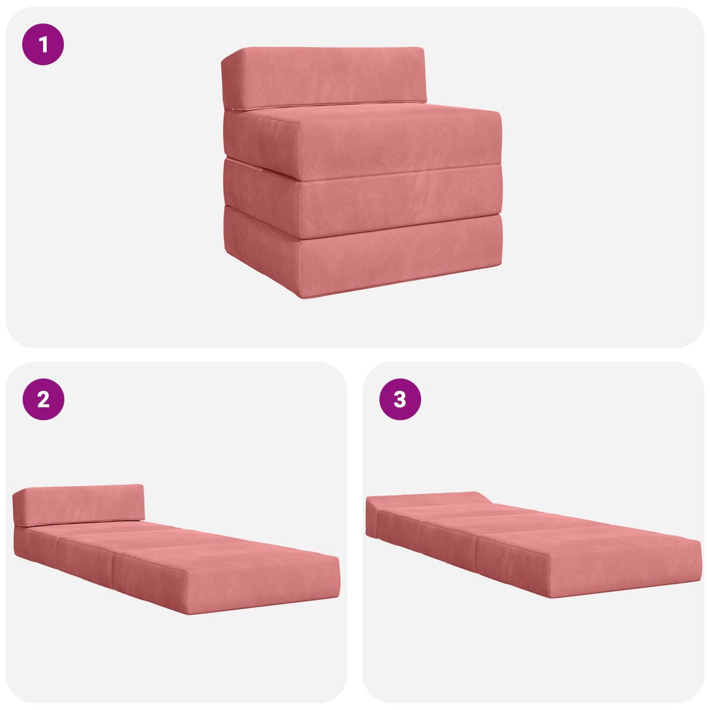 Divano Letto Pieghevole Rosa 200 x 70 x 15 cm Velluto | homemem39