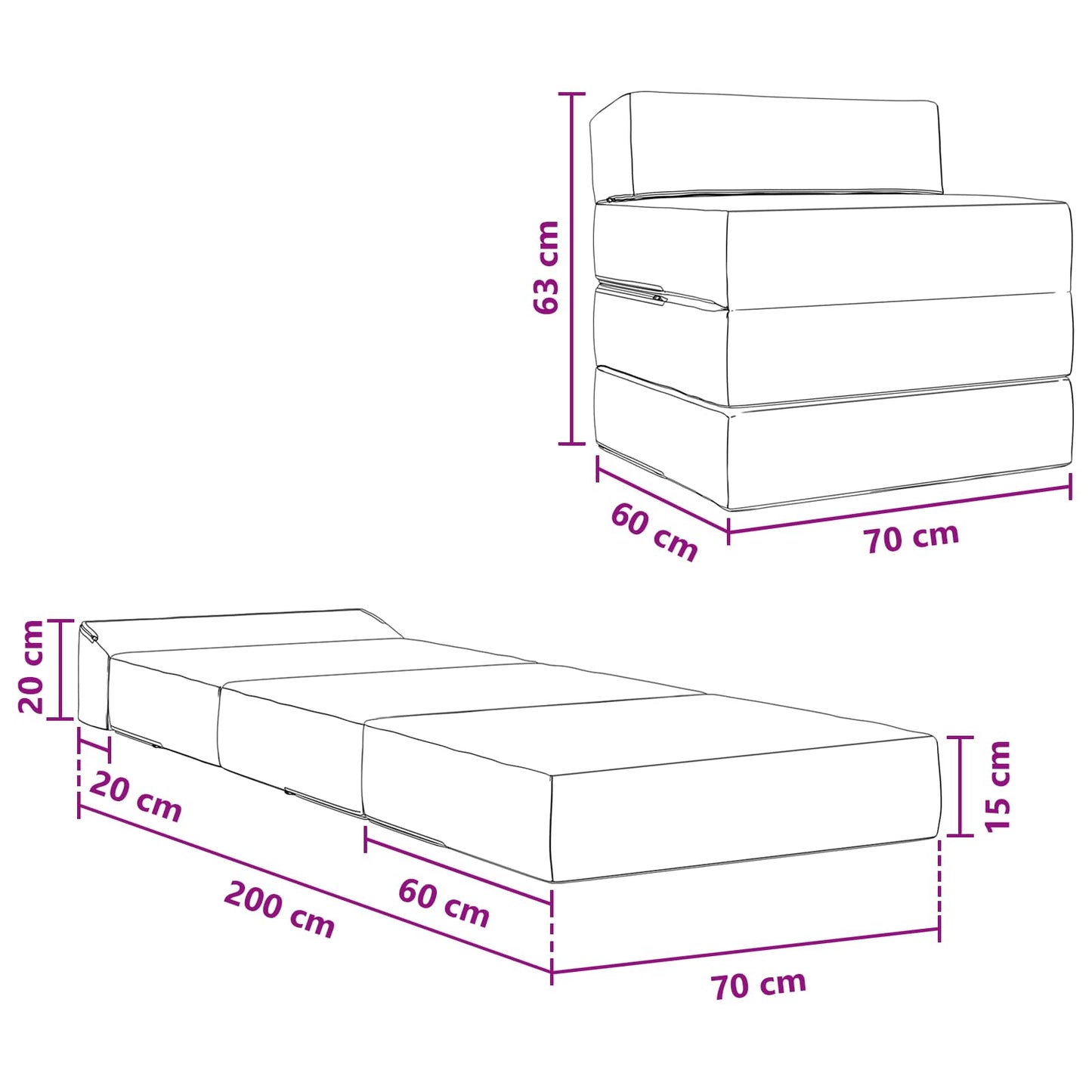 Divano Letto Pieghevole Rosa 200 x 70 x 15 cm Velluto | homemem39