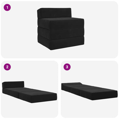 Divano Letto Pieghevole Nero 200 x 70 x 15 cm Velluto | homemem39