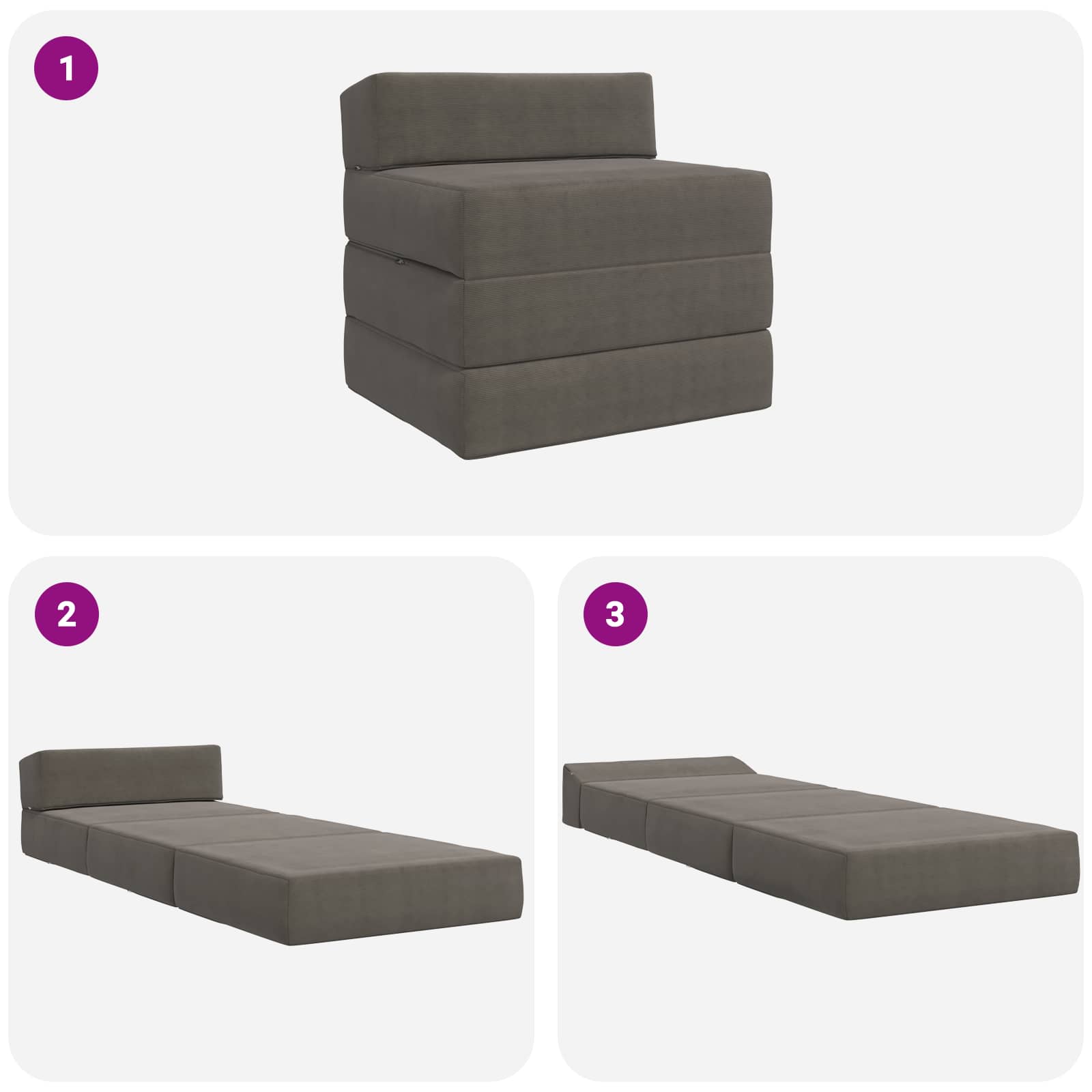 Divano Letto Pieghevole Grigio Chiaro 200 x 70 x 15 cm | homemem39