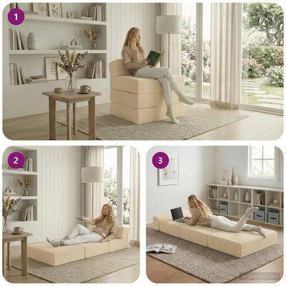 Divano Letto Pieghevole Crema 200 x 70 x 15 cm Tessuto in Cords | homemem39