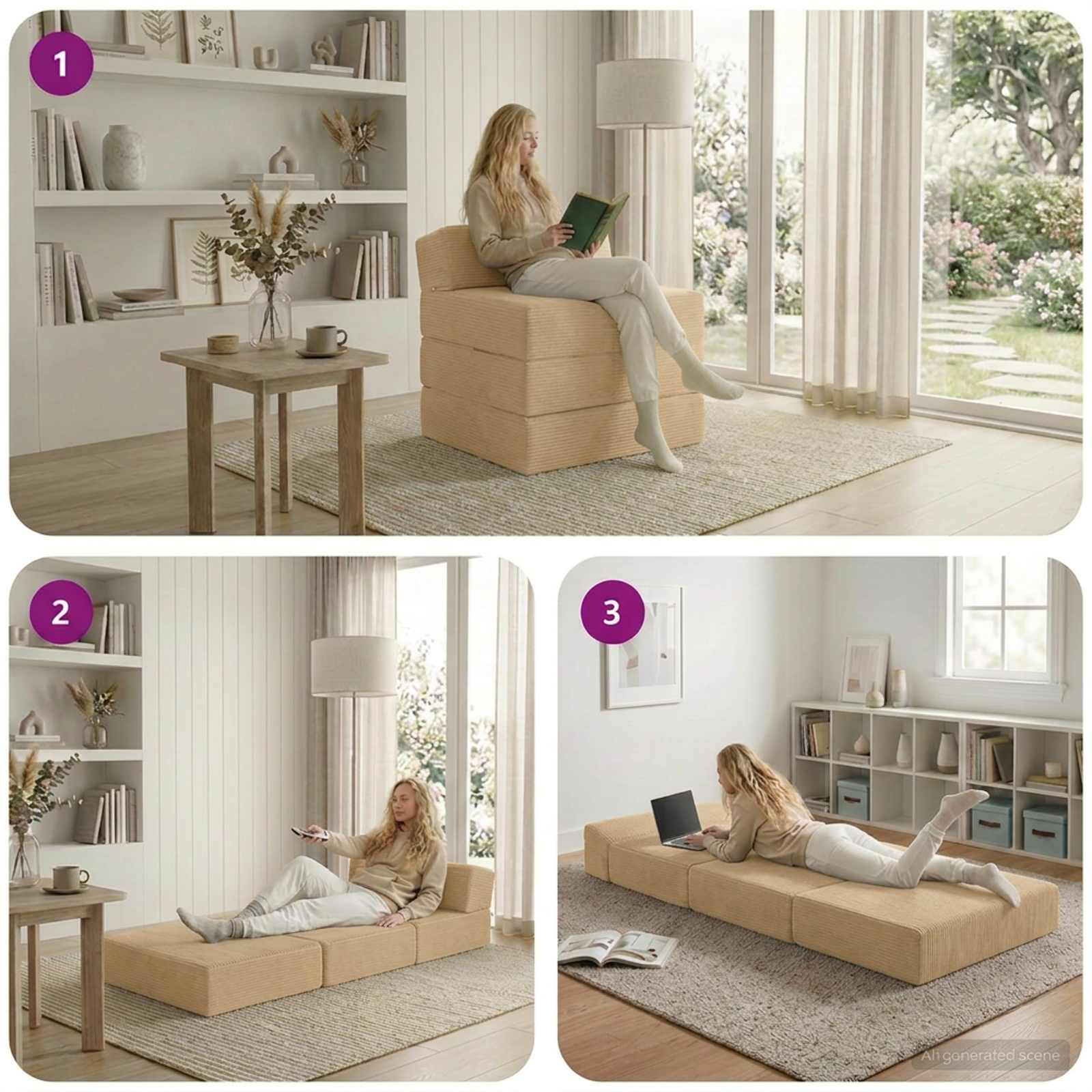 Divano Letto Pieghevole Grigio Verde Chiaro 200 x 70 x 15 cm | homemem39
