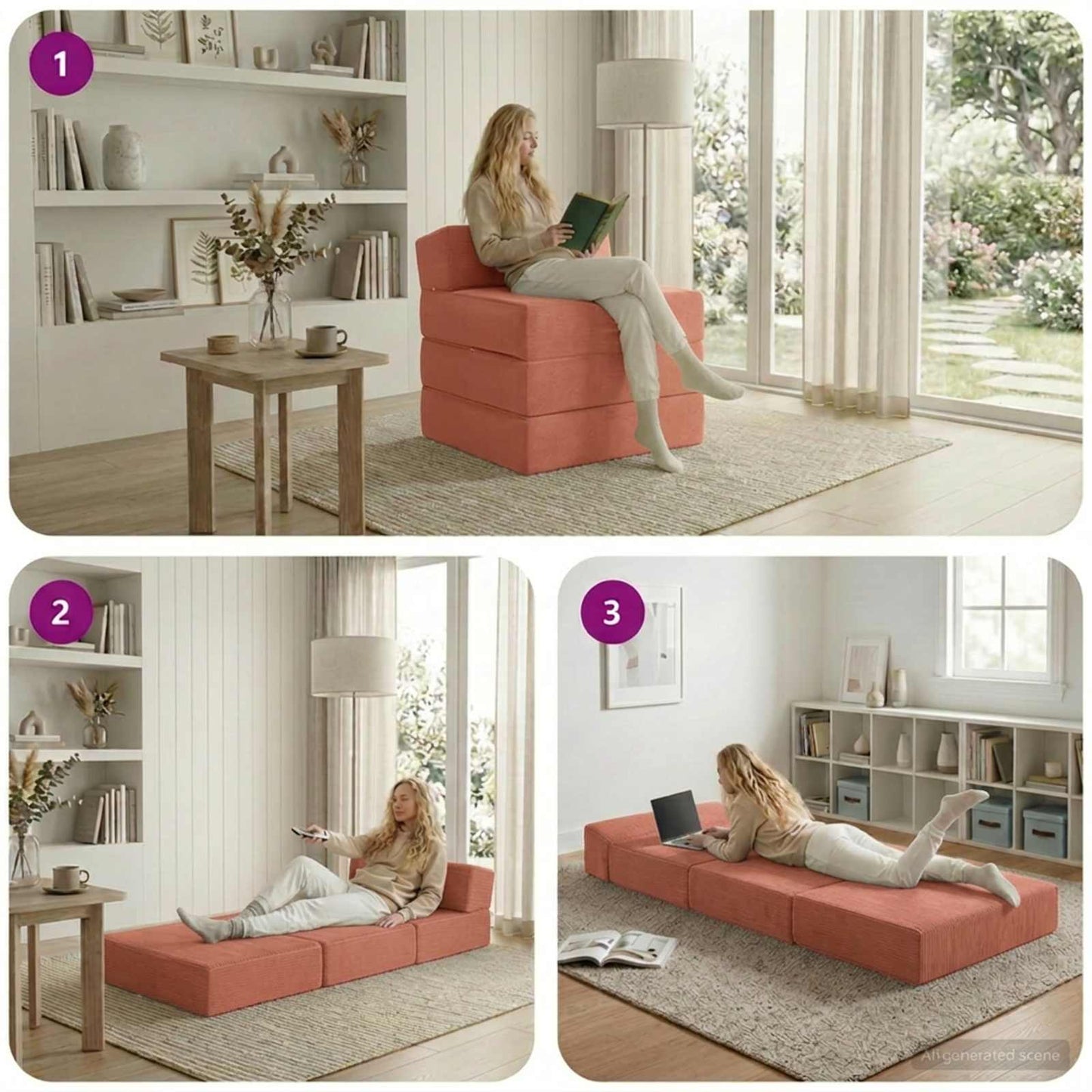 Divano Letto Pieghevole Rosso Arancio 200 x 70 x 15 cm | homemem39