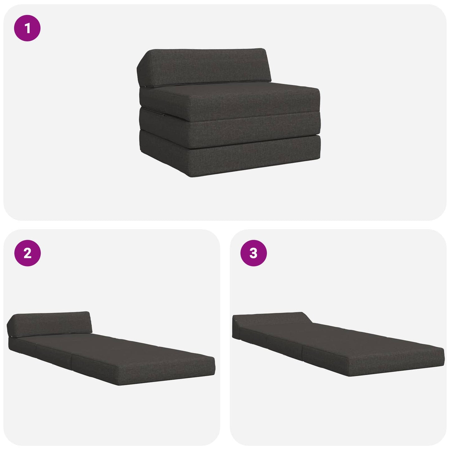 Divano Letto Pieghevole Grigio Scuro 200 x 70 x 10 cm Tessuto | homemem39