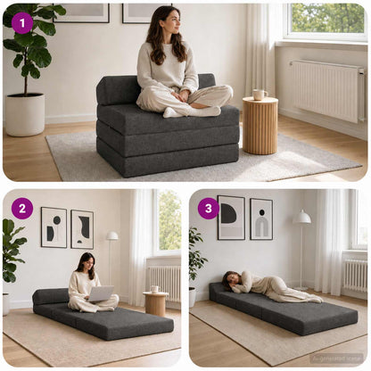 Divano Letto Pieghevole Grigio Scuro 200 x 70 x 10 cm Tessuto | homemem39