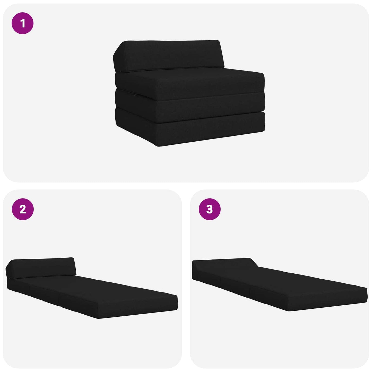 Divano Letto Pieghevole Nero 200 x 70 x 10 cm Tessuto | homemem39